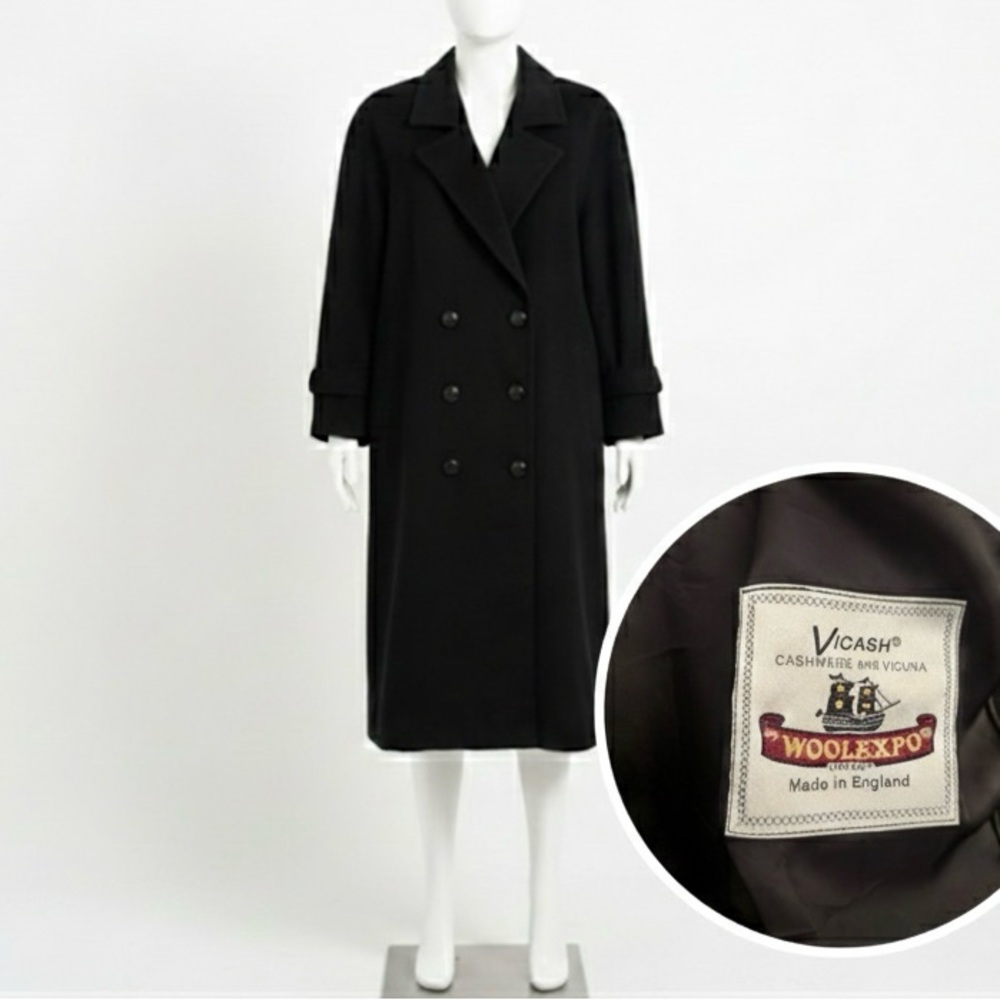 Vintage Luxury Black Overcoat (Cashmere & Vicuna)Size S Excellent